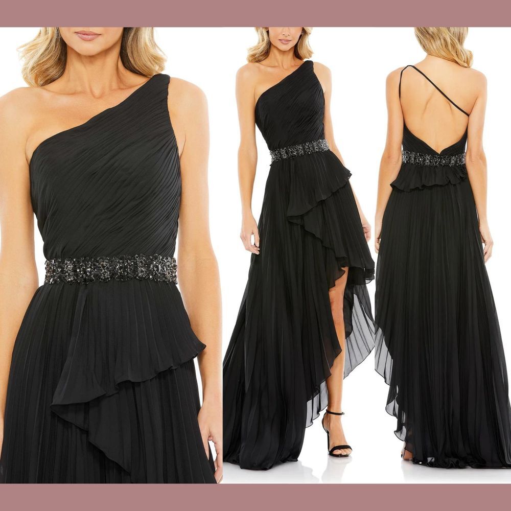 NWT $498 Mac Duggal [ 8 ]‎ Pleated One Shoulder Asymmetrical Ruffle Gown G1986